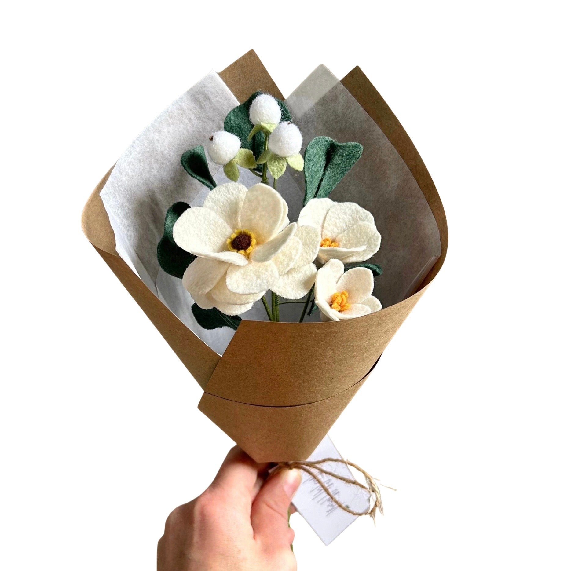 White Butterfly Ranunculus Felt Flower Bouquet